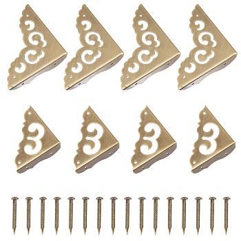 8 Sets 2 Styles Triangle Brass Corner Protectors, For Furniture Jewelry Box Decoration, Antique Bronze, 40~66x41~66x12mm, Hole: 2mm, 4 sets/style