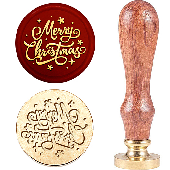 Christmas Theme Wax Seal Stamp Set, Sealing Wax Stamp Solid Brass Head with Wooden Handle, for Envelopes Invitations, Gift Card, Word, 83x22mm, Stamps: 25x14.5mm