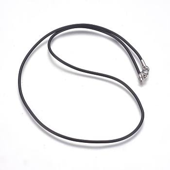Rubber Cord Necklaces Making, with 304 Stainless Steel Lobster Claw Clasps, Black, 20.47 inch(52cm), 2mm