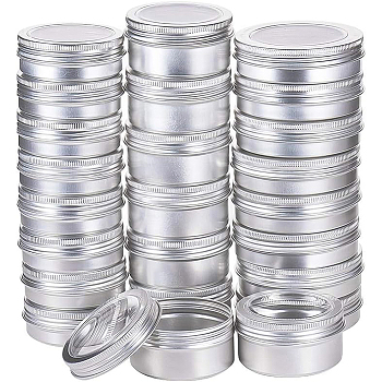 Round Aluminium Tin Cans, Aluminium Jar, Storage Containers for Cosmetic, Candles, Candies, with Screw Top Lid, Platinum, 7~8.6x2.4~3.5cm, Capacity: 60~100ml, 24pcs/box