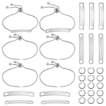 DIY Blank Rectangle Link Slider Bracelet Making Kit, Including 304 Stainless Steel Bracelet Making & Links Connectors, Stainless Steel Color, 38Pcs/box