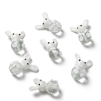Handmade Bunny Lampwork Beads, Rabbit, White, 25~28x18~20x13~14mm, Hole: 1mm
