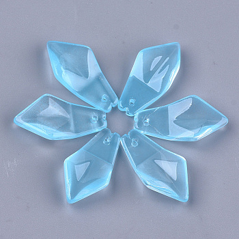 Transparent Spray Painted Glass Pendants, Quadrilateral, Light Sky Blue, 24.5x13x5.5mm, Hole: 1mm