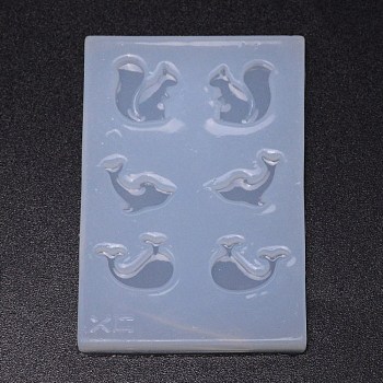 DIY Earring Silicone Molds, Resin Casting Pendant Molds, For UV Resin, Epoxy Resin Jewelry Making, Squirrel & Fish & Dolphin, White, 63x43x6mm, Inner Diameter: 10~12x13~15mm