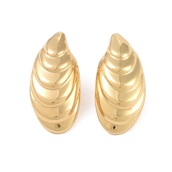 Texture Oval 304 Stainless Steel Stud Earrings for Women, Golden, 30x15mm