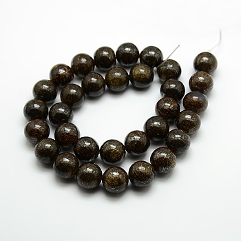 Round Natural Bronzite Beads Strands, Coffee, 8mm, Hole: 1mm, about 47pcs/strand, 15.3 inch