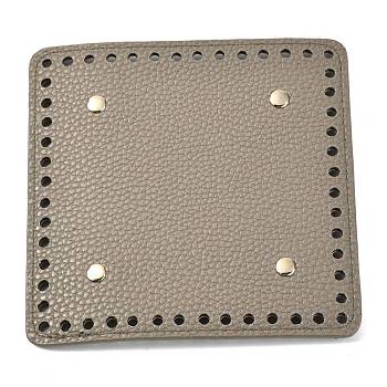 Imitation PU Leather Bottom, Square with Round Corner & Alloy Brads, Litchi Grain, Bag Replacement Accessories, Khaki, 14.1x14.1x0.4~1.1cm, Hole: 5mm