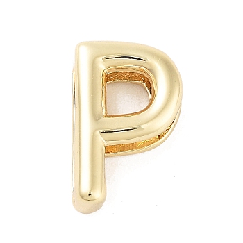 Rack Plating Brass Beads, Cadmium Free & Lead Free, Long-Lasting Plated, Real 18K Gold Plated, Letter P, 14.5x9x4.5mm, Hole: 1.5x10.5mm