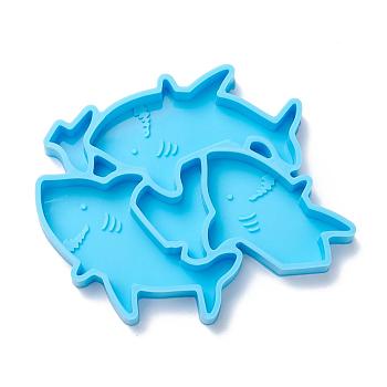 DIY Straw Decoration Silicone Molds, Resin Casting Molds, Clay Craft Mold Tools, Shark Shape, Blue, 97x113.5x12mm, Inner Diameter: 44x67.5mm, 40x54.5mm and 23x14mm