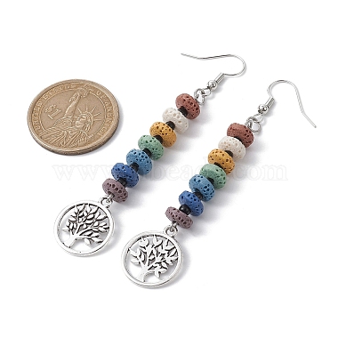 Colorful Natural Dyed Lava Rock Disc Beaded Dangle Earrings(EJEW-JE05615)-3