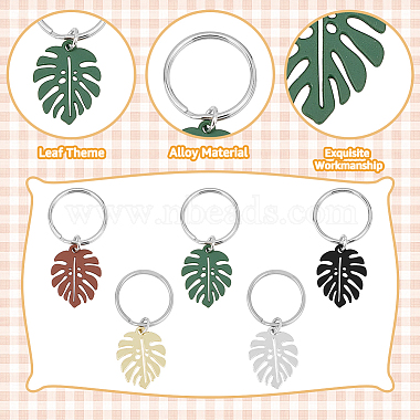 4 Sets Monstera Leaf Alloy Pendant Keychain(KEYC-FH0001-40)-4