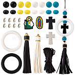 DIY Pendant Decoration Making Kit, Including Cross & Jesus & Rondelle Silicone Beads, PU Leather Tassel Big Pendants, Round Nylon Thread, Mixed Color, 42Pcs/bag(DIY-TA0006-71)