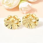 Flower Brass Stud Earrings, Cadmium Free & Lead Free, Rack Plating, Long-Lasting Plated, Real 18K Gold Plated, 24mm(EJEW-D352-01G-02)