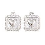 Valentine's Day 304 Stainless Steel Pendants, Hammered Square & Heart Charms, Stainless Steel Color, 17x14x2.5mm, Hole: 1.6mm(STAS-F366-05P)