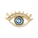 Rack Plating Brass Pave Clear Cubic Zirconia & Glass Pendants, Eye Charms, Real 18K Gold Plated, Cadmium Free & Lead Free, Long-Lasting Plated, Dark Blue, 23x38x5mm, Hole: 1.2mm(KK-G504-23G-01)