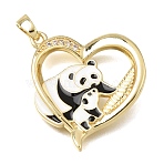 Brass Micro Pave Clear Cubic Zirconia Pendants, with Enamel, Heart with Panda Charms, Rack Plating, Long-Lasting Plated, Cadmium Free & Lead Free, Golden, 23x21.5x3mm, Hole: 4x3mm(KK-C263-12G)