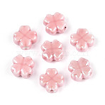 Handmade Porcelain Beads, Four Leaf Clover, Bright Glazed Porcelain, Pink, 11.5~12x11.5~12x5.5~6mm, Hole: 1.8~2mm(PORC-Z001-01A-01)
