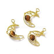 Natural Tiger Eye Pendants, Moon Charms, with Rack Plating Golden Tone Brass Findings, Cadmium Free & Lead Free, 31.5~33x22x8.5mm, Hole: 2.5~3mm(G-H281-41G-05)
