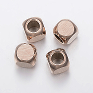 Ion Plating(IP) 304 Stainless Steel Beads, Cube, Rose Gold, 4x4x4mm, Hole: 2.5mm(STAS-F136-01RG-4x4mm)