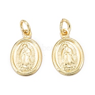 Brass Charms, Long-Lasting Plated, with Jump Ring, Oval with Saint, Real 18K Gold Plated, 12.5x8x1mm, Jump Ring: 4x1mm, 2.5mm Inner Diameter(KK-C216-03G)