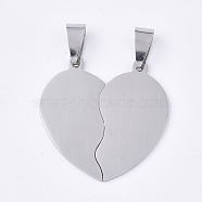 201 Stainless Steel Split Pendants, for Lovers, Heart with Heart, Stainless Steel Color, 29x30x1mm, Hole: 8x4mm(STAS-T048-13)