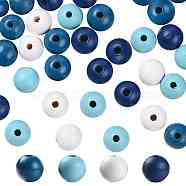 160 Pcs 4 Colors Summer Ocean Marine Style Painted Natural Wood Round Beads, with Waterproof Vacuum Packing, for DIY Crafts, Marine Blue & Light Sky Blue & Deep Sky Blue & White, 16mm, Hole: 4mm, 40pcs/color(WOOD-LS0001-01F)