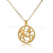 Alloy Flat Round with Constellation Pendant Necklaces, Cable Chain Necklace for Women, Sagittarius, Pendant: 2.2cm(PW-WG52384-09)
