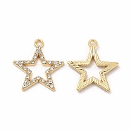 Alloy Rhinestone Pendants, Hollow Out Star Charms, Golden, 23x21x2mm, Hole: 1.5mm(PALLOY-I217-19G)