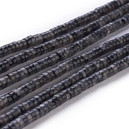 Natural Black Larvikite Beads Strands, Heishi Beads, Flat Round/Disc, 4~4.5x2.5mm, Hole: 0.7mm, about 167pcs/strand, 15.43 inch(39.2cm)(G-H230-27)