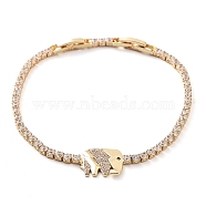 Golden Brass Link Bracelet, with Cubic Zirconia Tennis Chains, Long-Lasting Plated, Elephant, 7-7/8 inch(20cm)(BJEW-C055-05B-G)