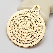 Brass Pendants, Long-Lasting Plated, Flat Round, with Word, Saying Charms, Golden, 18.5x15x0.5mm, Hole: 1.5mm(X-KK-P068-04)
