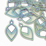 Ion Plating(IP) 304 Stainless Steel Filigree Big Pendants, Etched Metal Embellishments, Leaf, Rainbow Color, 47x27.5x0.3mm, Hole: 1.4mm(X-STAS-S108-78)