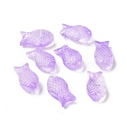Transparent Spray Painted Glass Beads, Fish, Medium Orchid, 15x8x5mm, Hole: 1mm(GLAA-I050-10B)