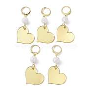 Acrylic Heart Pendant Decoration, with Glass Beads and Stainless Steel Findings, Golden, 53mm, 5pcs/set(HJEW-JM01306)