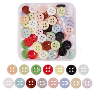 90 Pcs 15 Colors 4-Hole Handmade Lampwork Sewing Buttons, Flat Round, Mixed Color, 11.5x2.5mm, Hole: 1.2mm, 6pcs/color(BUTT-SZ0001-07)