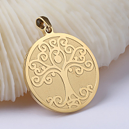 Flat Round with Tree of Life Ion Plating(IP) 201 Stainless Steel Pendants, Golden, 33x29.8x2mm, Hole: 3x7mm(STAS-I040-06B-1)
