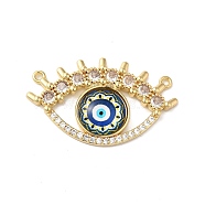 Rack Plating Brass Pave Clear Cubic Zirconia & Glass Pendants, Eye Charms, Real 18K Gold Plated, Cadmium Free & Lead Free, Long-Lasting Plated, Dark Blue, 23x38x5mm, Hole: 1.2mm(KK-G504-23G-01)