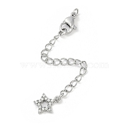 Brass Micro Pave Cubic Zirconia Ends with Chains, Star, Platinum, 73mm, Hole: 2.5mm(KK-U043-02P)