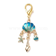 Alloy Enamel Shell Shape Pendant Decorations, Lobster Clasp Charms, Clip-on Charms, for Keychain, Purse, Backpack Ornament, Golden, 53mm(HJEW-JM00661-05)