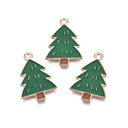 Christmas Style Alloy Enamel Pendants, Cadmium Free & Lead Free, Light Gold, Christmas Tree, Green, 23x16x1.5mm, Hole: 1.6mm(X-ENAM-Q442-66)
