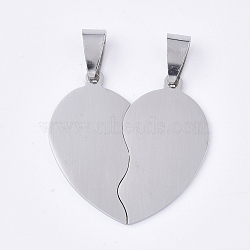 Non-Tarnish 201 Stainless Steel Split Pendants, for Lovers, Heart with Heart, Stainless Steel Color, 29x30x1mm, Hole: 8x4mm(STAS-T048-13)