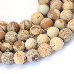 Frosted Natural Picture Jasper Round Bead Strands, 8~8.5mm, Hole: 1mm, about 47pcs/strand, 15.5 inch(X-G-E334-8mm-26)