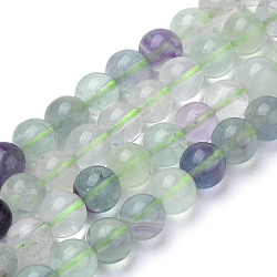 Natural Fluorite Beads Strands, Round, 8x7.5mm, Hole: 1mm, about 46~49pcs/strand, 15.5 inch(G-S150-38-8mm)