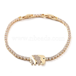 Golden Brass Link Bracelet, with Cubic Zirconia Tennis Chains, Long-Lasting Plated, Elephant, 7-7/8 inch(20cm)(BJEW-C055-05B-G)