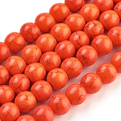 Synthetic Turquoise Beads Strands, Dyed, Round, Orange Red, 8mm, Hole: 1mm, about 50pcs/strand, 15.35 inch(TURQ-G106-8mm-02G)