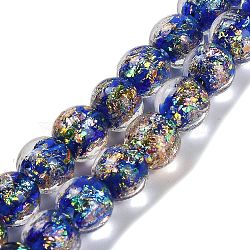 Handmade Dichroic Foil Glass Beads Strands, Round, Medium Blue, 7.5~8mm, Hole: 1.3mm, about 50pcs/strand, 13.58''(34.5cm)(DICH-U001-02D)