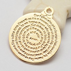 Brass Pendants, Long-Lasting Plated, Flat Round, with Word, Saying Charms, Golden, 18.5x15x0.5mm, Hole: 1.5mm(X-KK-P068-04)