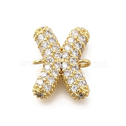 Brass Micro Pave Cubic Zirconia Letter Links, for Personalized Name Necklace Making, Long-Lasting Plated, Cadmium Free & Lead Free, Letter X, 15x11.85x4mm, Hole: 1.4mm(KK-I717-04X)