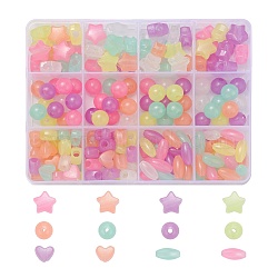 200Pcs 4 Style Luminous Acrylic Beads, Glow in the Dark, Heart & Star & Round & Oval, Mixed Color, 50pcs/style(TACR-FS0001-02)