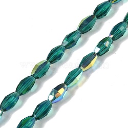 Electroplate Glass Beads Strands, AB Color Plated, Faceted, Oval, Dark Green, 7x4.5mm, Hole: 0.9mm, about 60pcs/strand, 17.32''(44cm)(GLAA-Q101-03B-AB02)